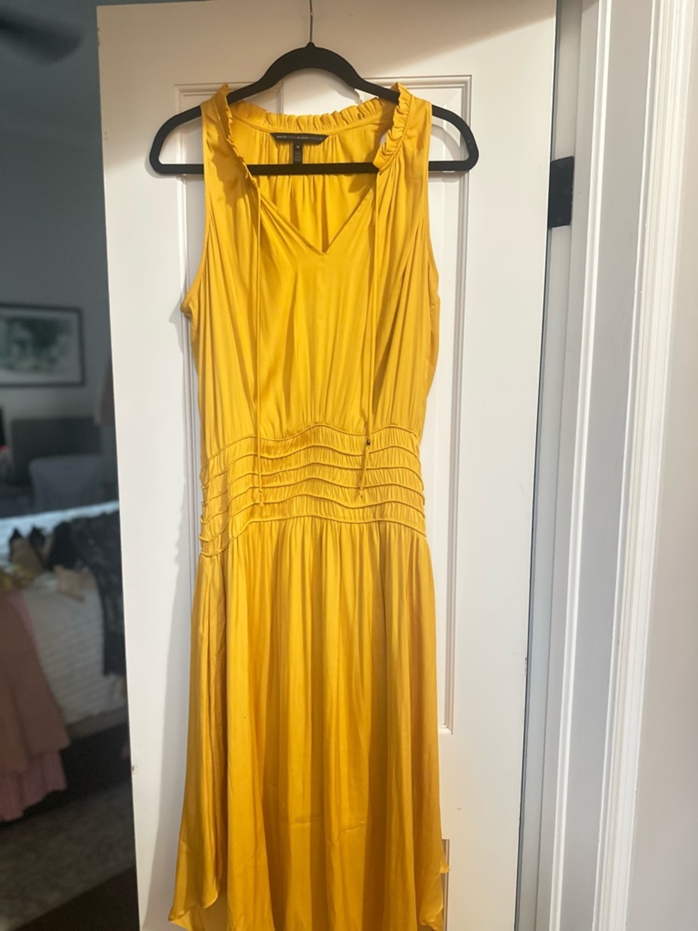 White House Black Market Mustard Yellow Sleeveless V-Neck Midi Dress